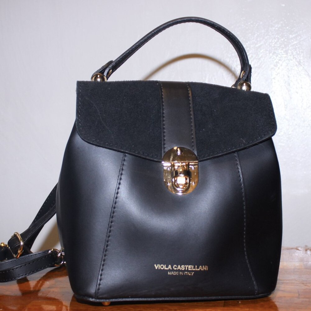 New $359 Viola Castellani Italy Suede & Leather Backpack Bag Handbag